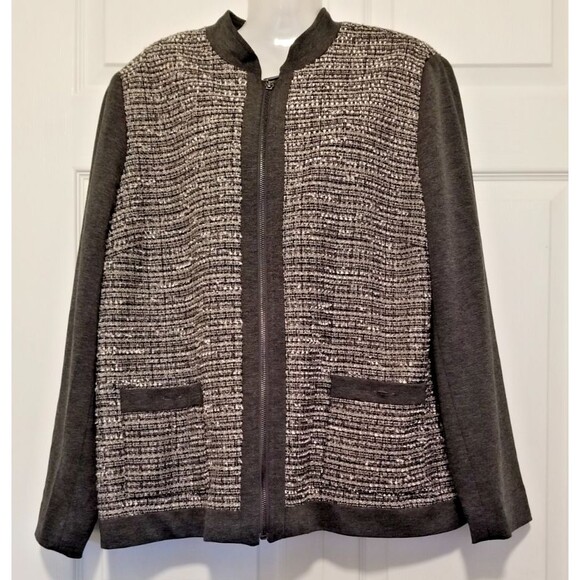 Alfred Dunner Women's Jacket Metallic Gray Tweed Full Zip Long Sleeve Size 16 - Picture 2 of 4